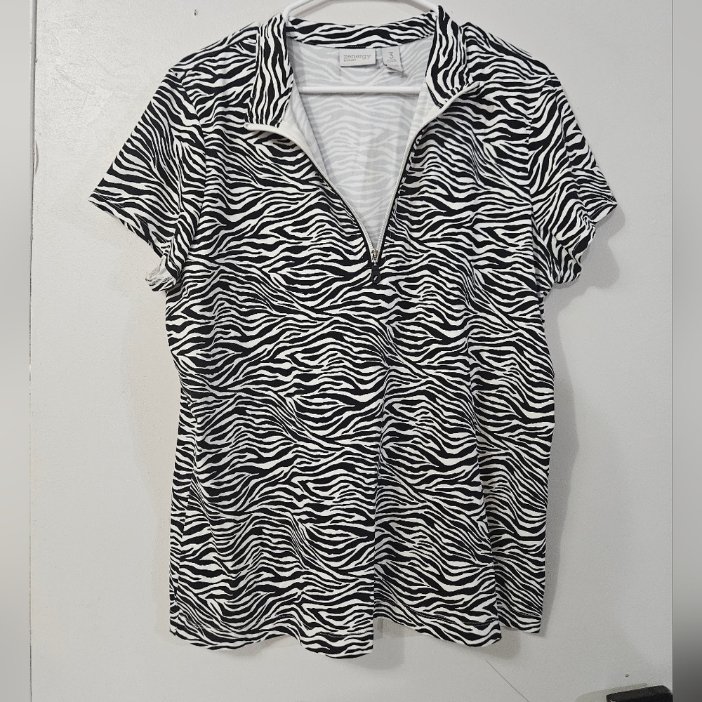 Zenergy By Chicos Zebra Print Quarter Zip Shirt!